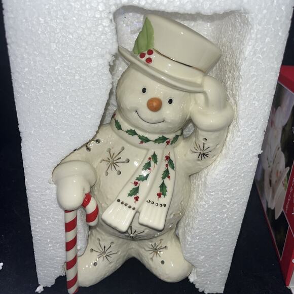 NIB Lenox Happy Holly Days Lighted Snowman 8" Figurine Battery Op (428) - Picture 5 of 6
